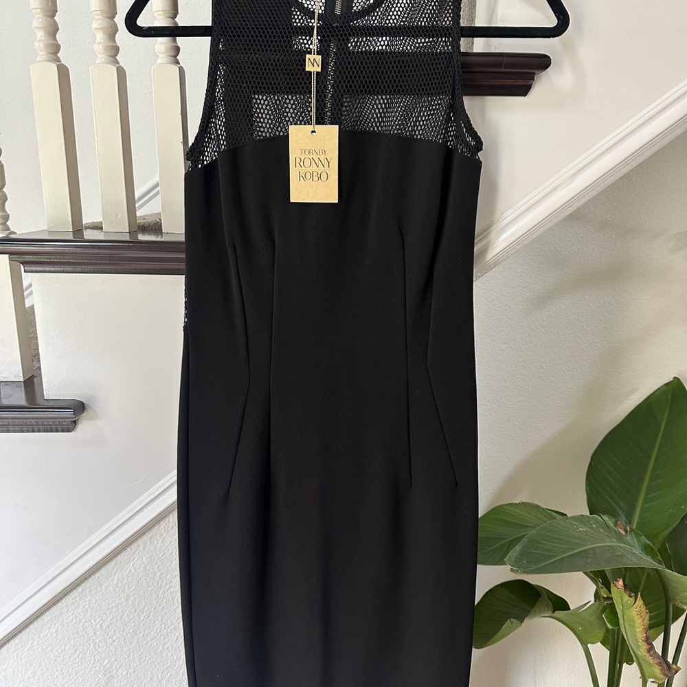Torn by Ronny Kobo Black Sleeveless Halter Sheath Midi Dress